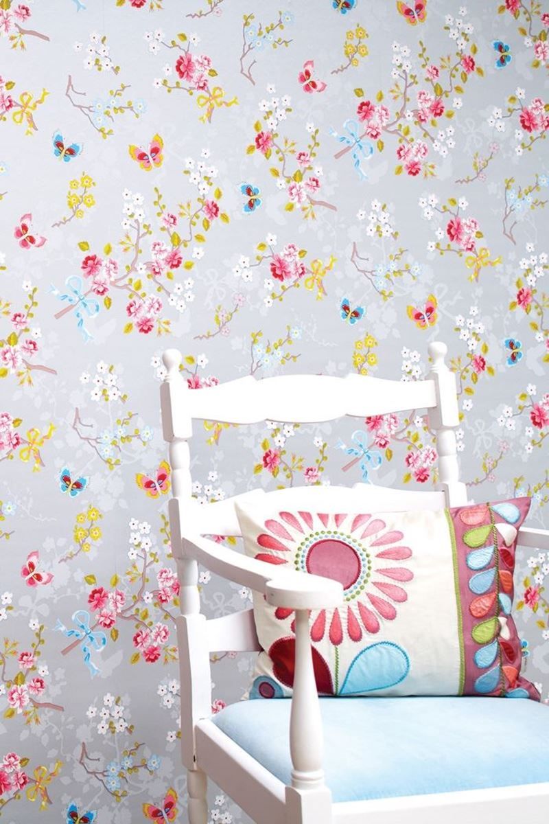 Pip Studio Chinese Rose Non-Woven Wallpaper Grey