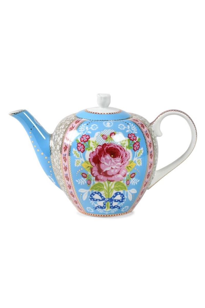 Floral theepot blauw