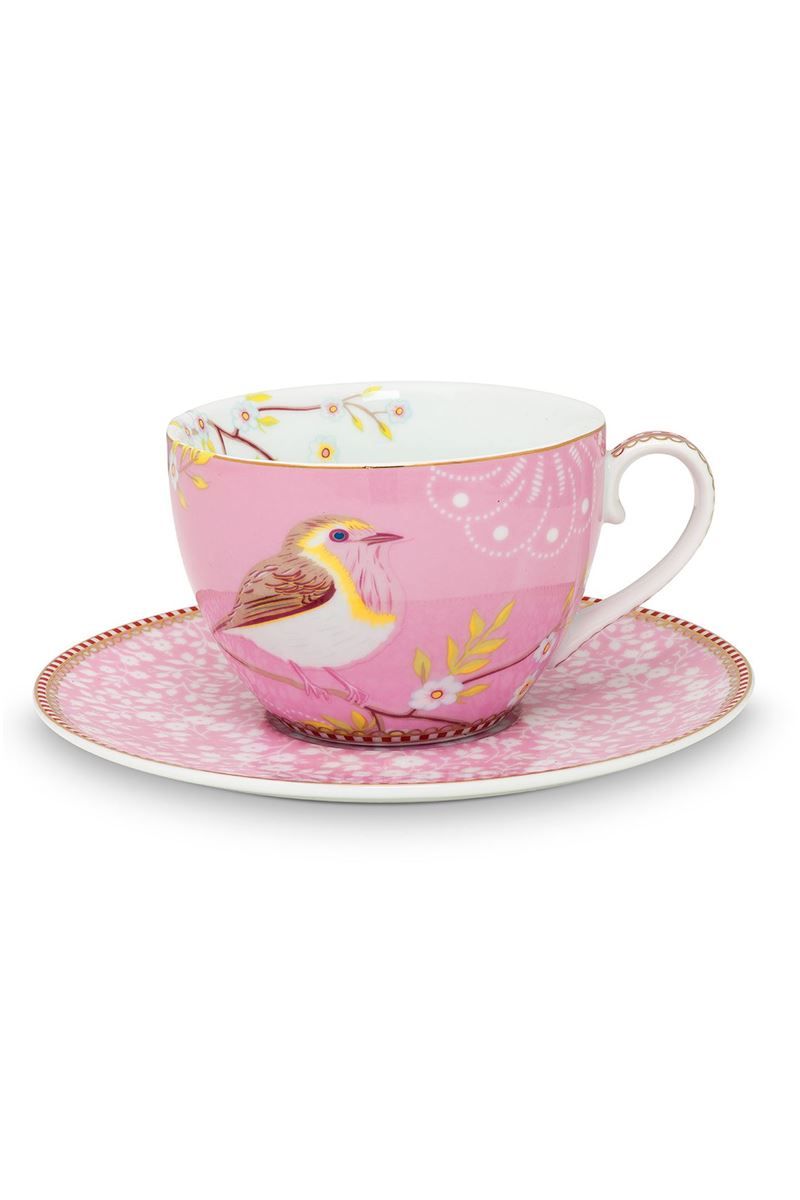 Floral cappuccino kop en schotel Early Bird Roze