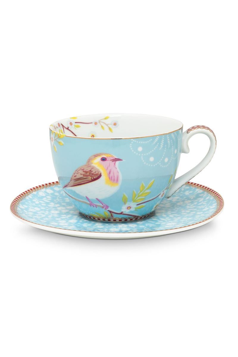 Floral cappuccino kop en schotel Early Bird Blauw