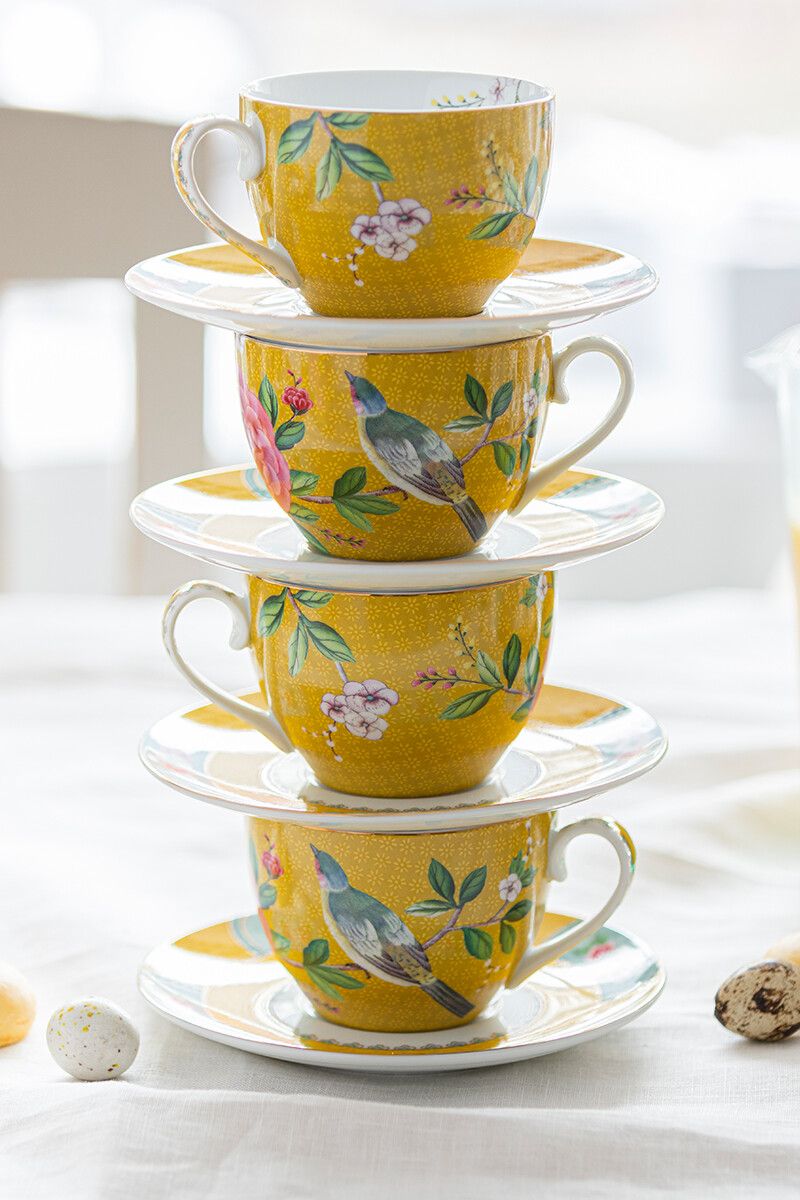 Blushing Birds Cappuccino Tasse & Untertasse Gelb