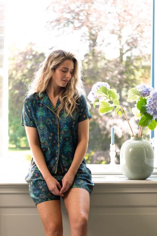 Bluse Kurze Ärmeln Kyoto Festival Blau