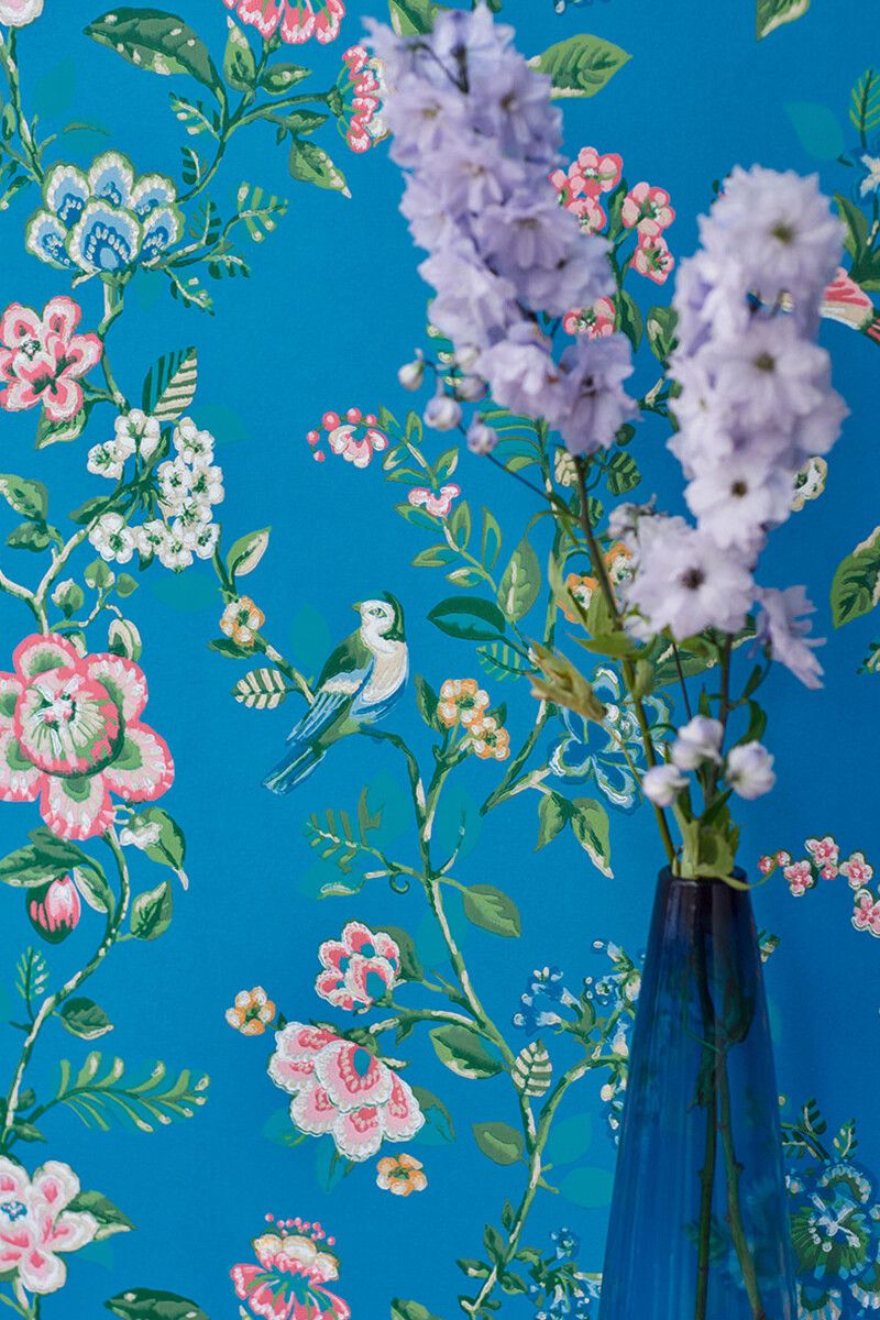 Pip Studio Botanical Print Non-Woven Wallpaper Bright Blue