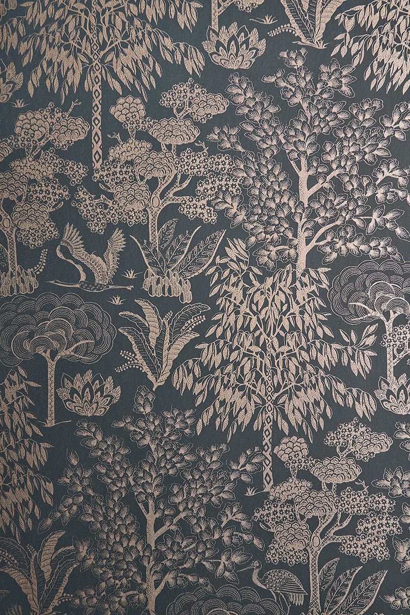 Pip Studio Origami Tree Non-Woven Wallpaper Dark Blue/Rosegold