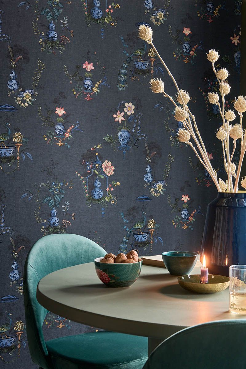 Dark Blue Floral Wallpaper buy at the best price with delivery  uniqstiq