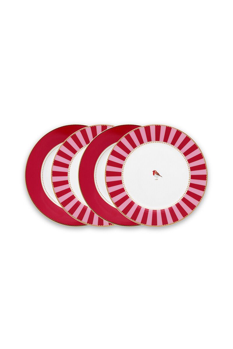 Love Birds Set/4 Breakfast Plates Red/Pink 21 cm