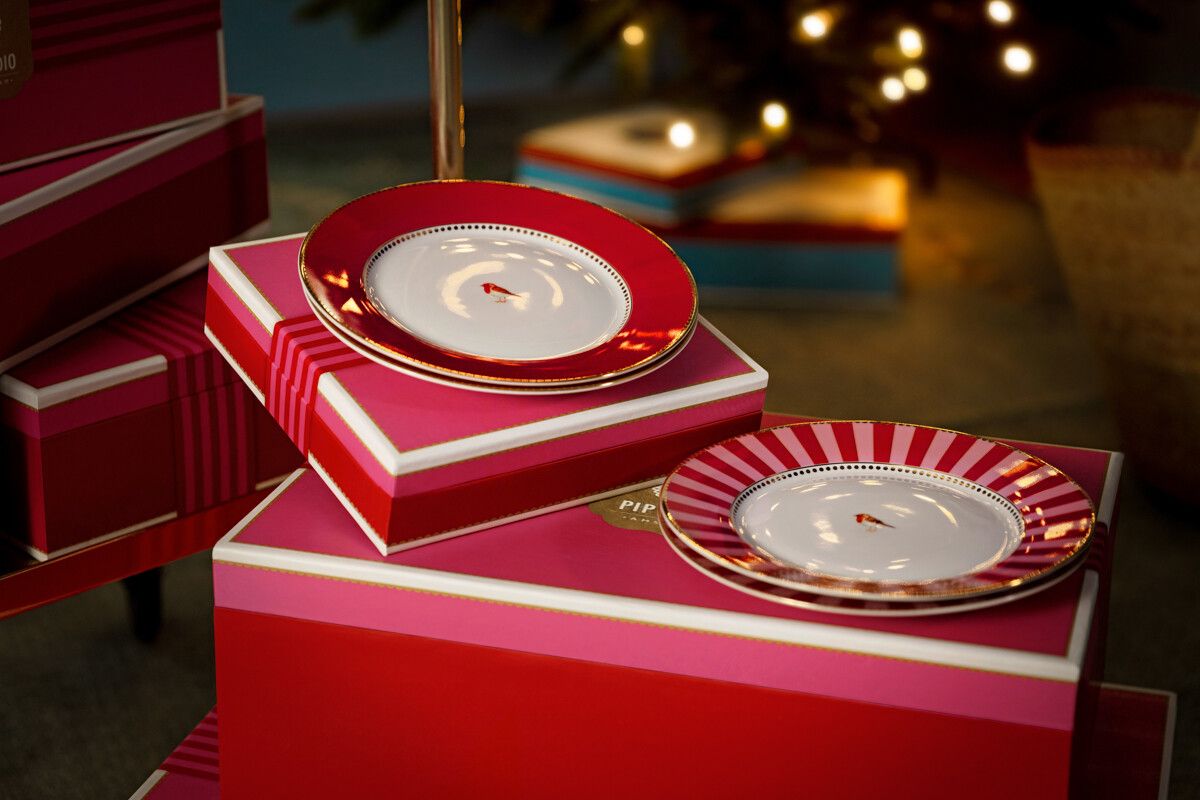 Love Birds Set/4 Breakfast Plates Red/Pink 21 cm