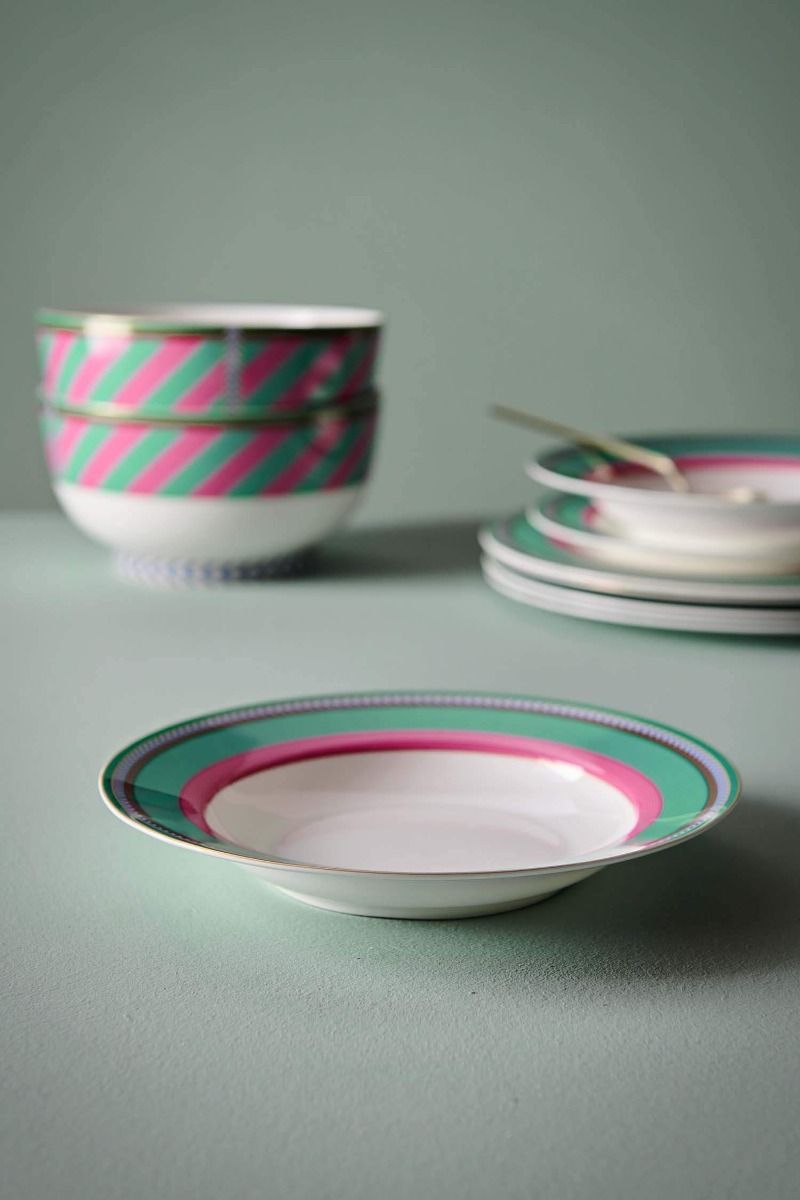 Pip Chique Stripes Deep Plate Pink/Green 23.5cm