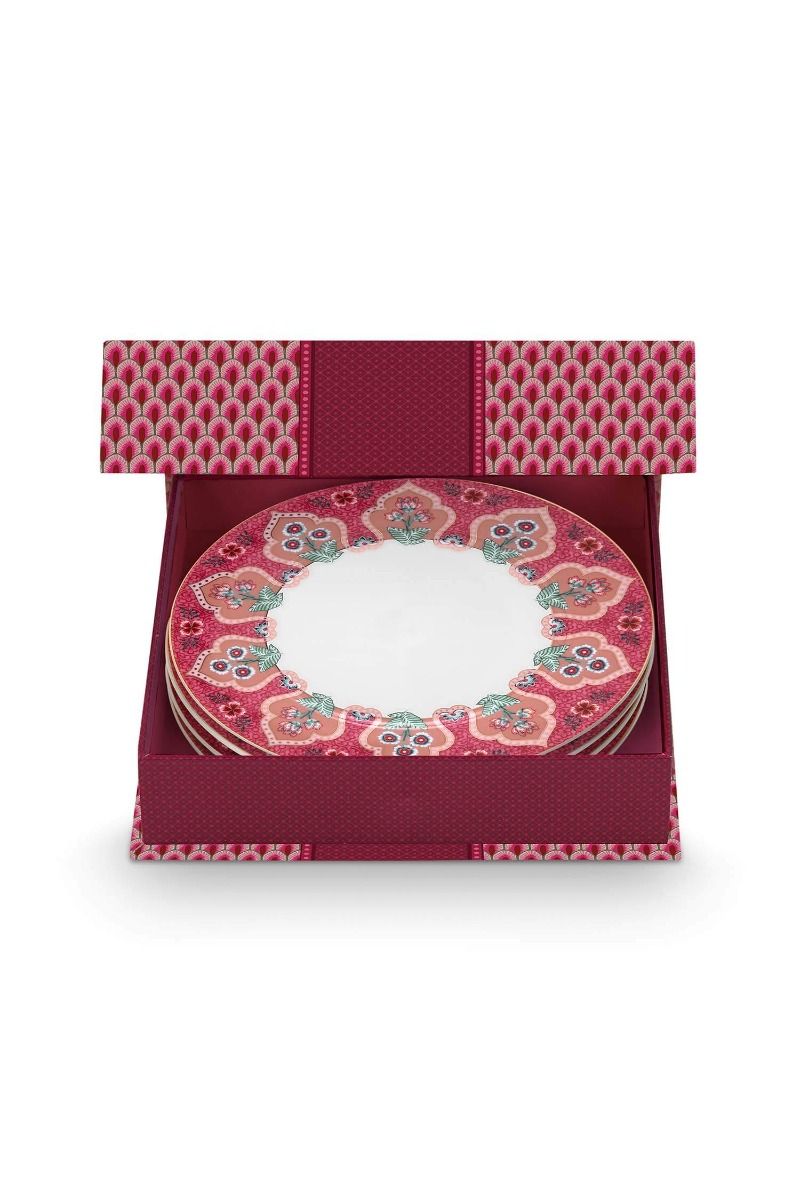 Flower Festival Set/4 Breakfast Plates Dark Pink 21cm