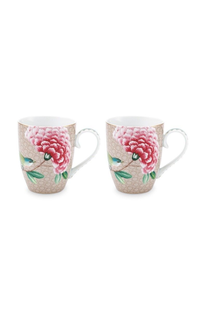 Blushing Birds Set of 2 Mugs Large Khaki