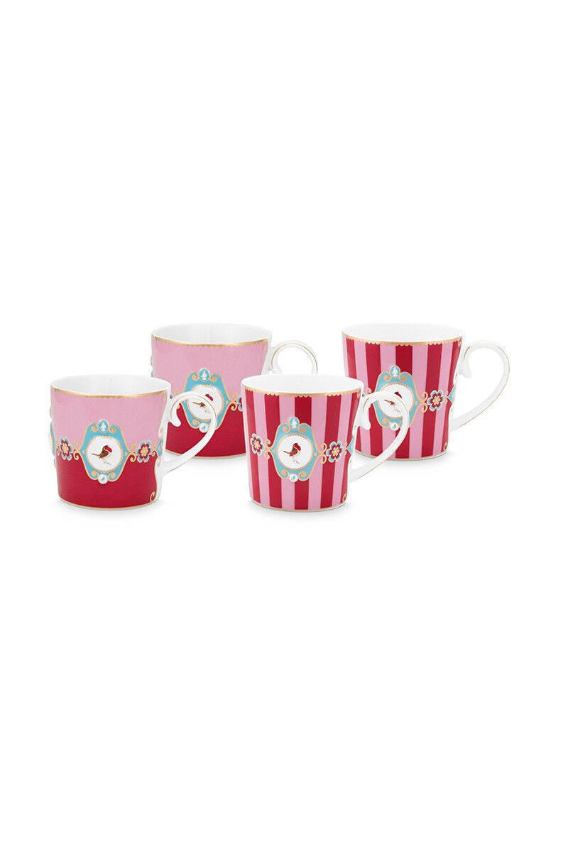 Love Birds Set/4 Mokken Klein Rood/Roze