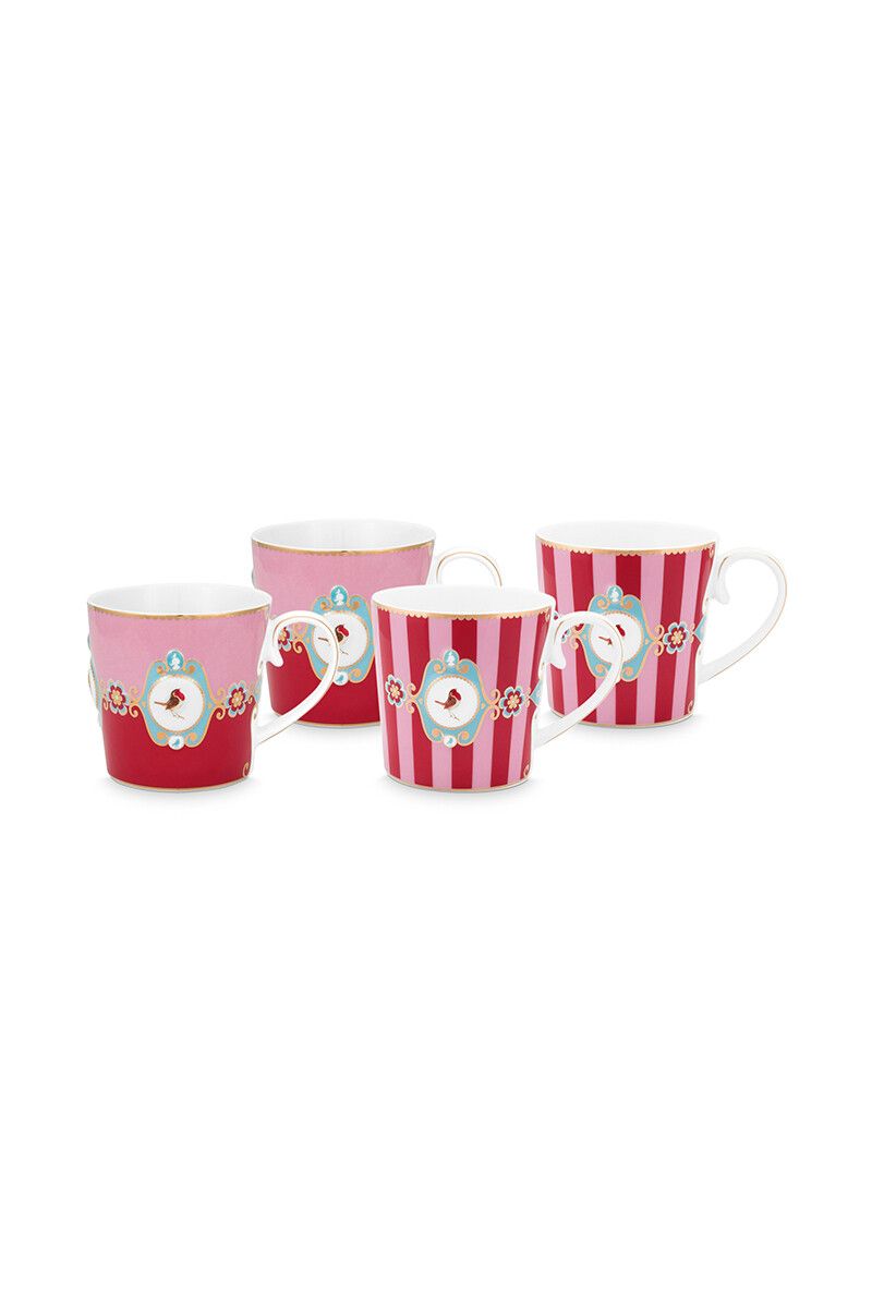 Love Birds Set/4 Tasse Gross Rot/Rosa