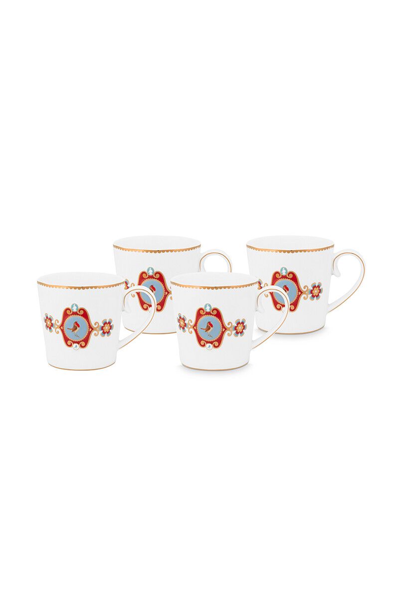 Love Birds Set/4 Mugs Large White