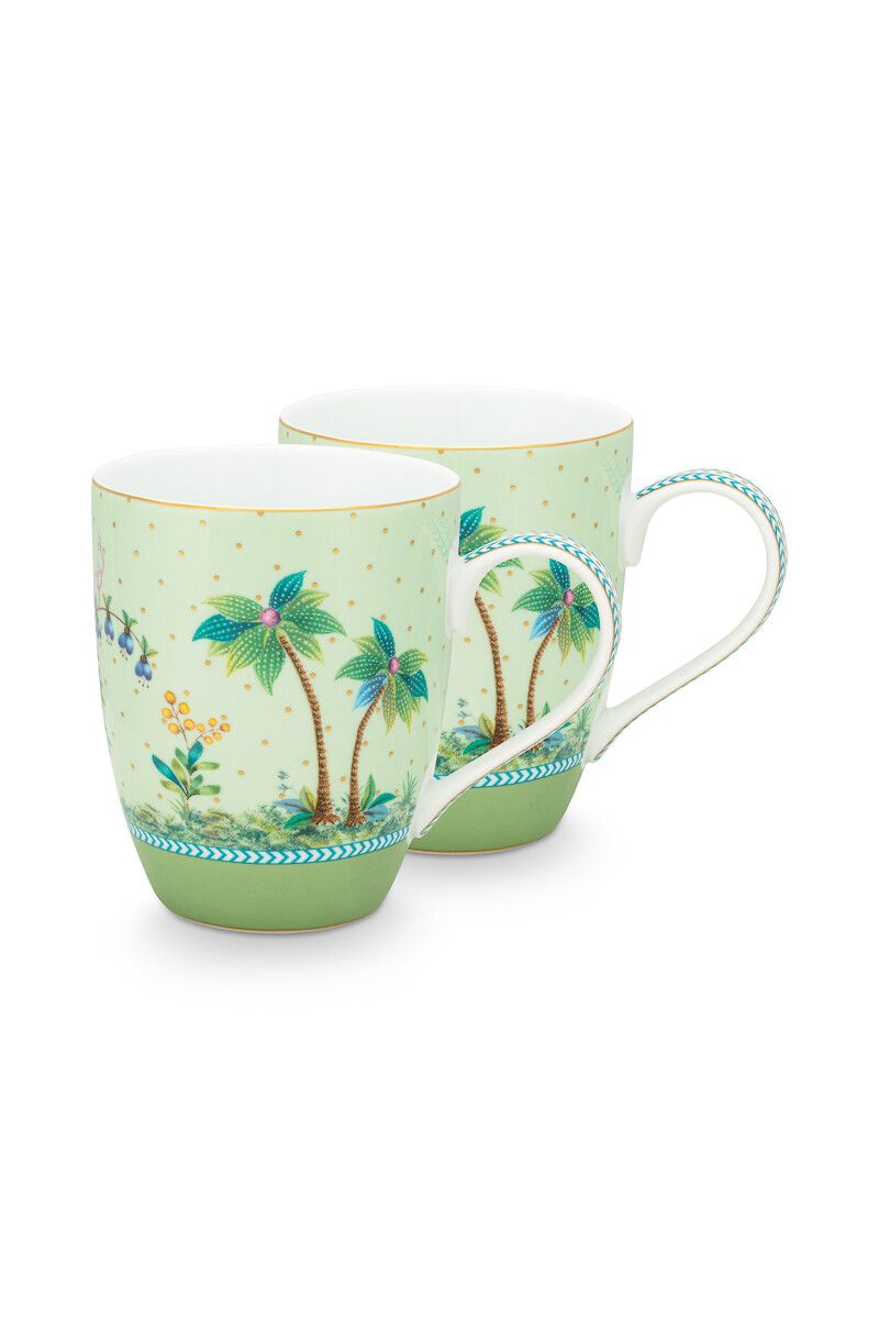Jolie Set/2 Mokken Groot Gouden Stippen Groen