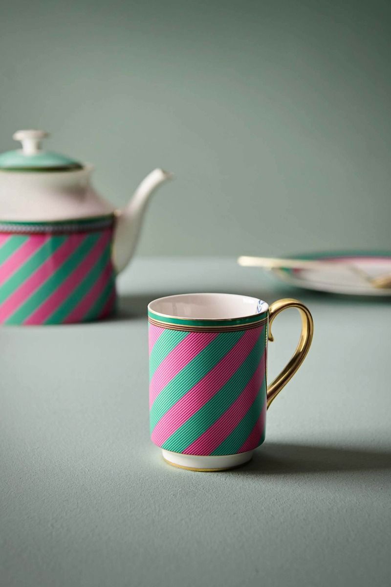 Pip Chique Stripes Mug Large Pink/Green 350ml