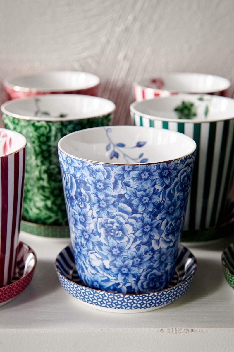 Royal Stripes Tasse Blumen & Teebeutelablage Blau