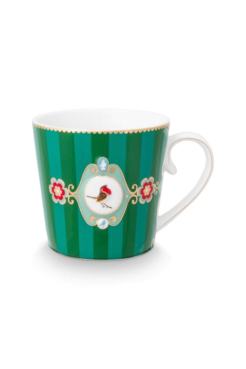 Love Birds Tasse Grande Rayures Vert