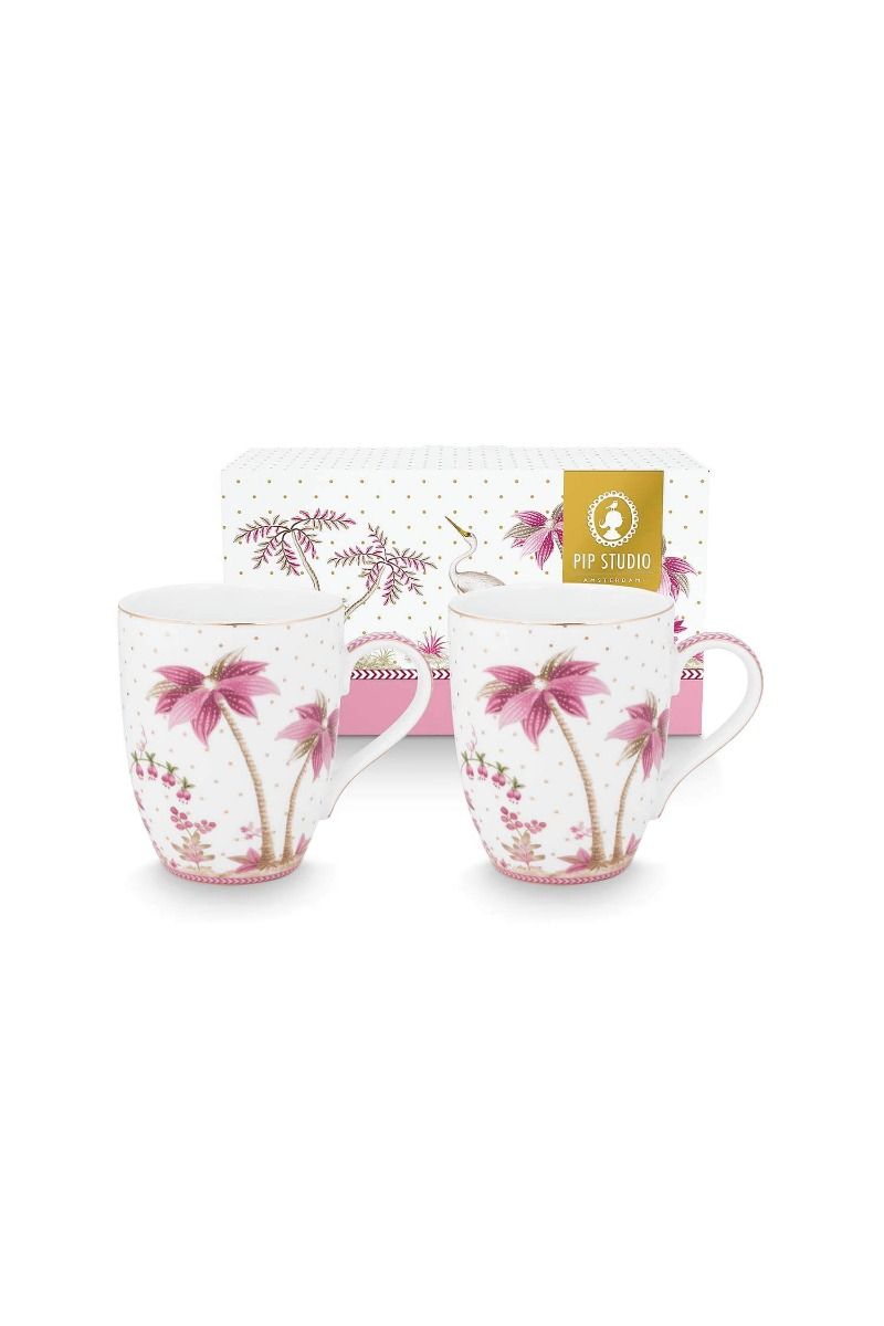 Set/2 Tasses de Grande Taille Jolie Points Or Rose