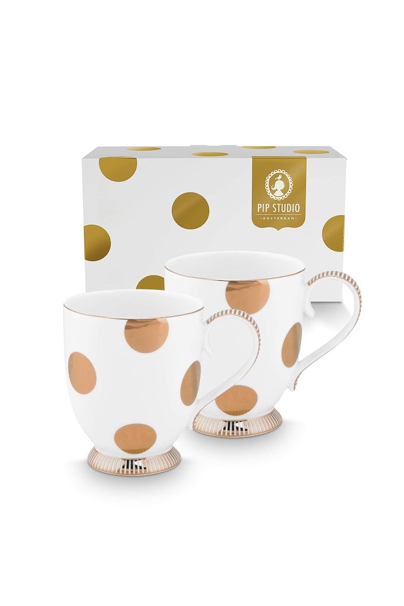 Set/2 Mokken Dot Delight Wit/Goud 350ml