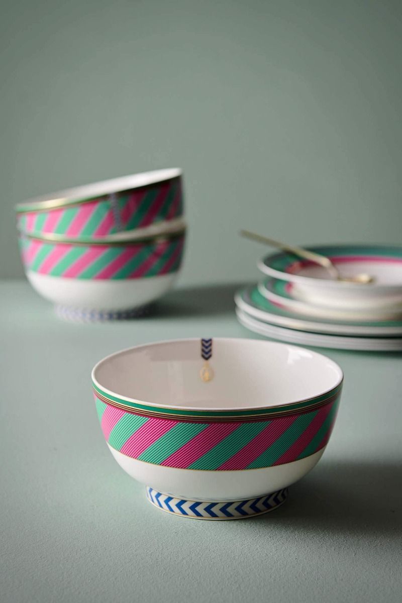 Pip Chique Stripes Bowl Pink/Green 18cm