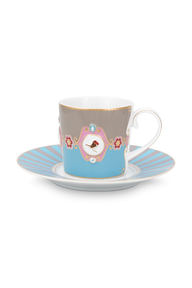Love Birds Tasse & Untertasse Blau/Khaki