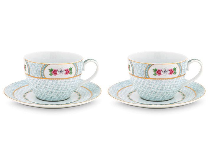 Blushing Birds Set/2 Cappuccino Cups & Saucers white