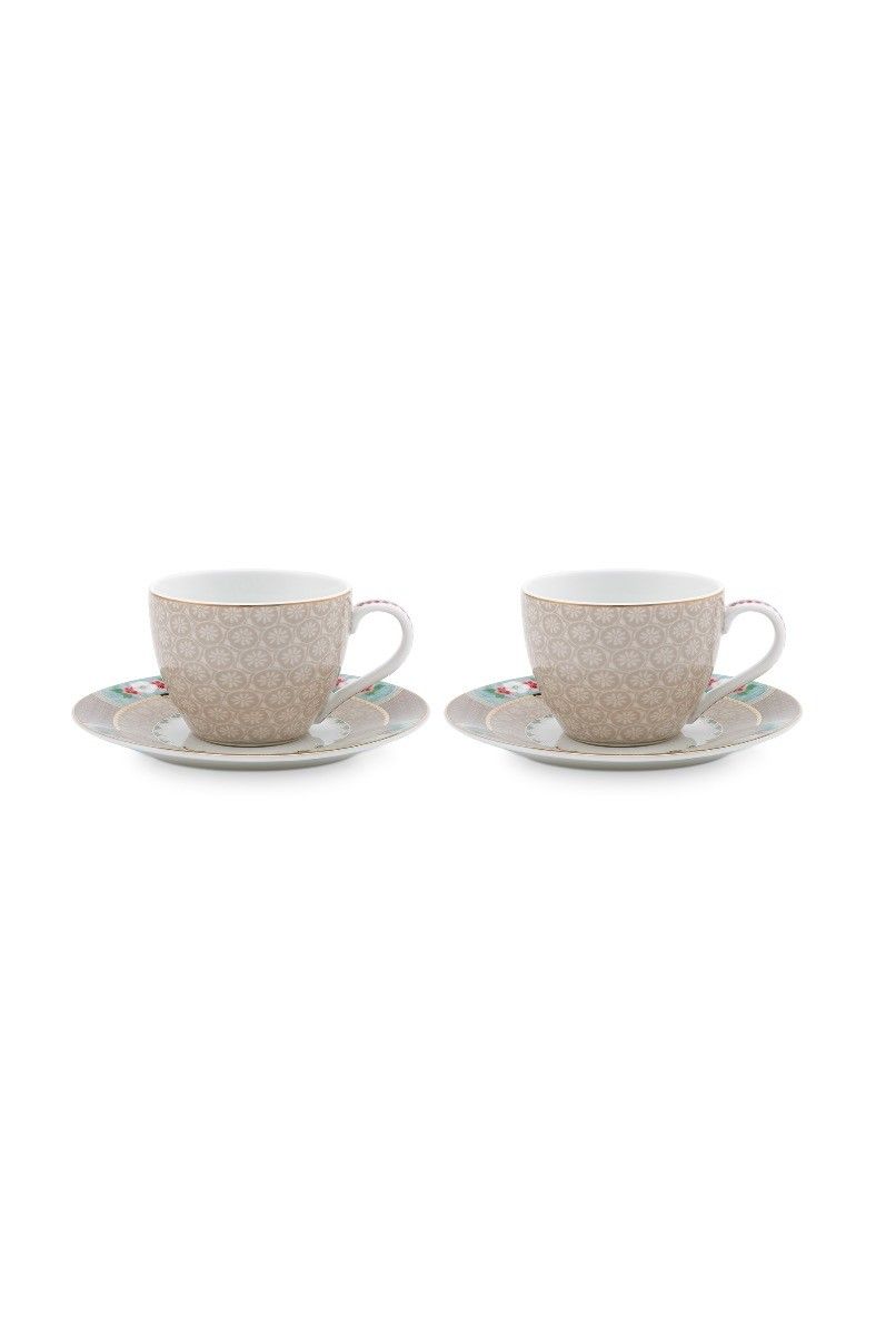 Blushing Birds Set/2 Espresso Tassen & Untertassen Khaki