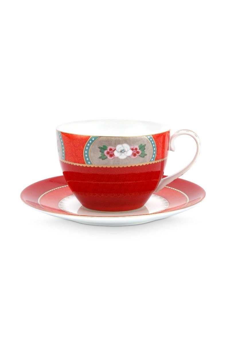 Blushing Birds Cappuccino Kop & Schotel Rood