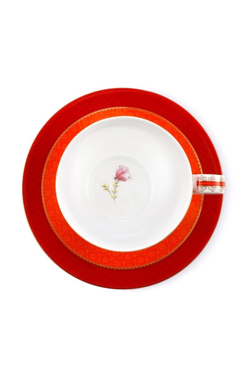 Blushing Birds Cappuccino Kop & Schotel Rood