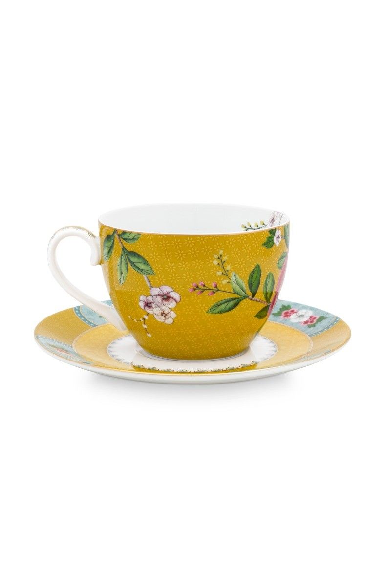 Blushing Birds Cappuccino Cup & Saucer Yellow