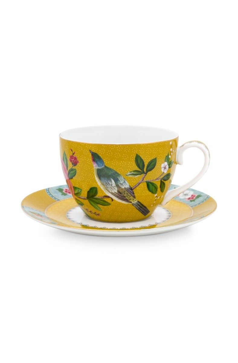 Blushing Birds Cappuccino Tasse & Untertasse Gelb
