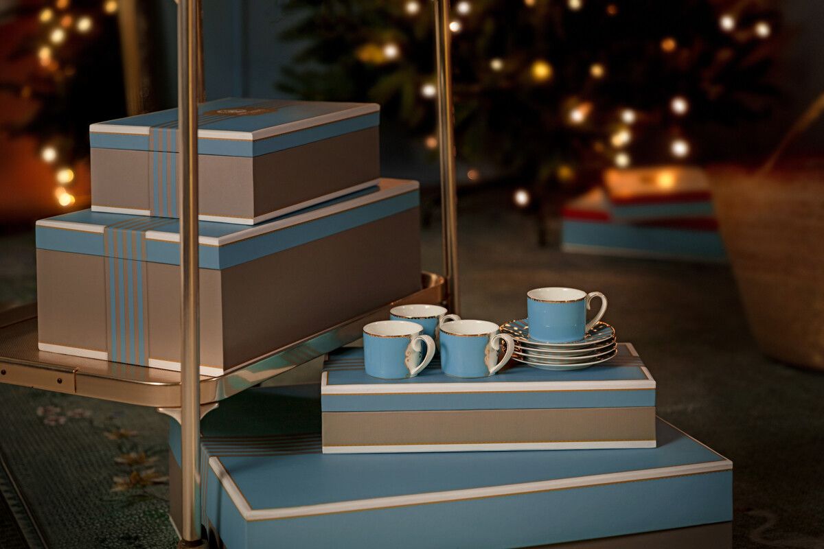 Love Birds Set/4 Espresso Cups & Saucers Blue