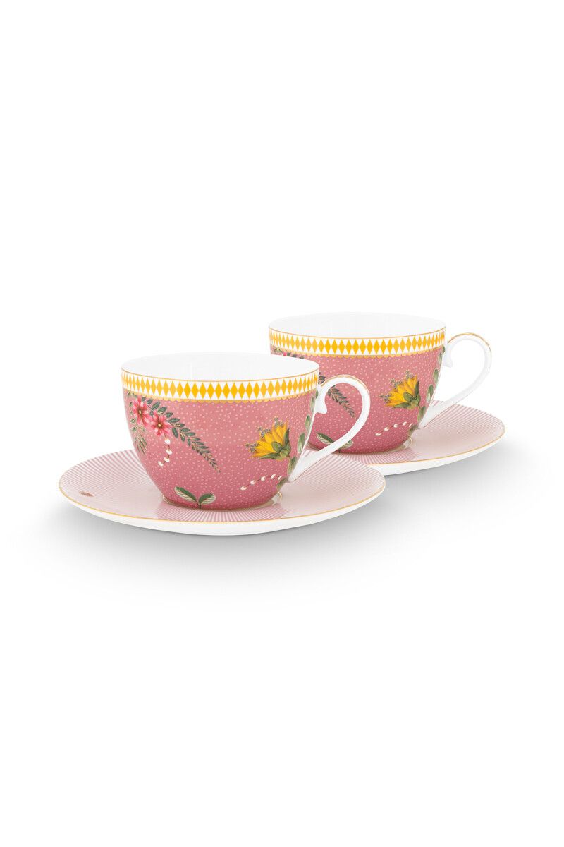 La Majorelle Set/2 Cappuccino Cups & Saucers Pink