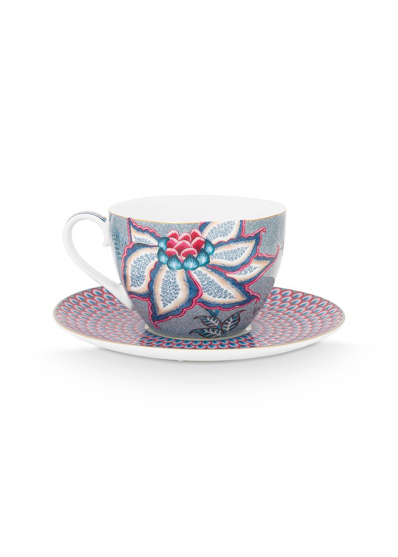 Flower Festival Cappuccino Tasse & Undertasse Hellblau