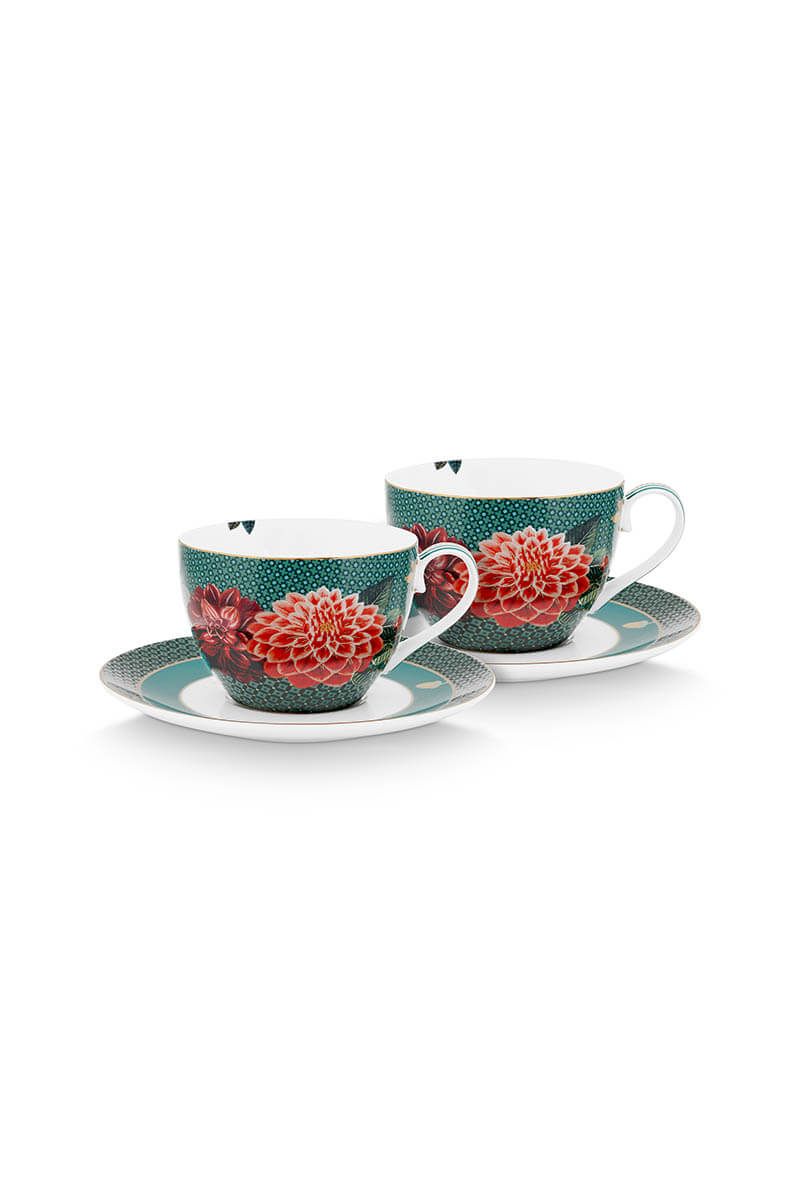 Winter Wonderland Set/2 Cappuccino Tassen & Untertassen Grün