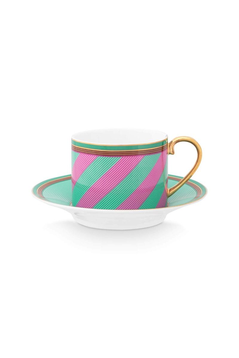 Pip Chique Stripes Cappuccino Tasse & Untertasse Rosa/Grün