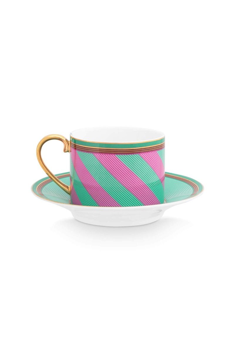 Pip Chique Stripes Cappuccino Kop & Schotel Roze/Groen