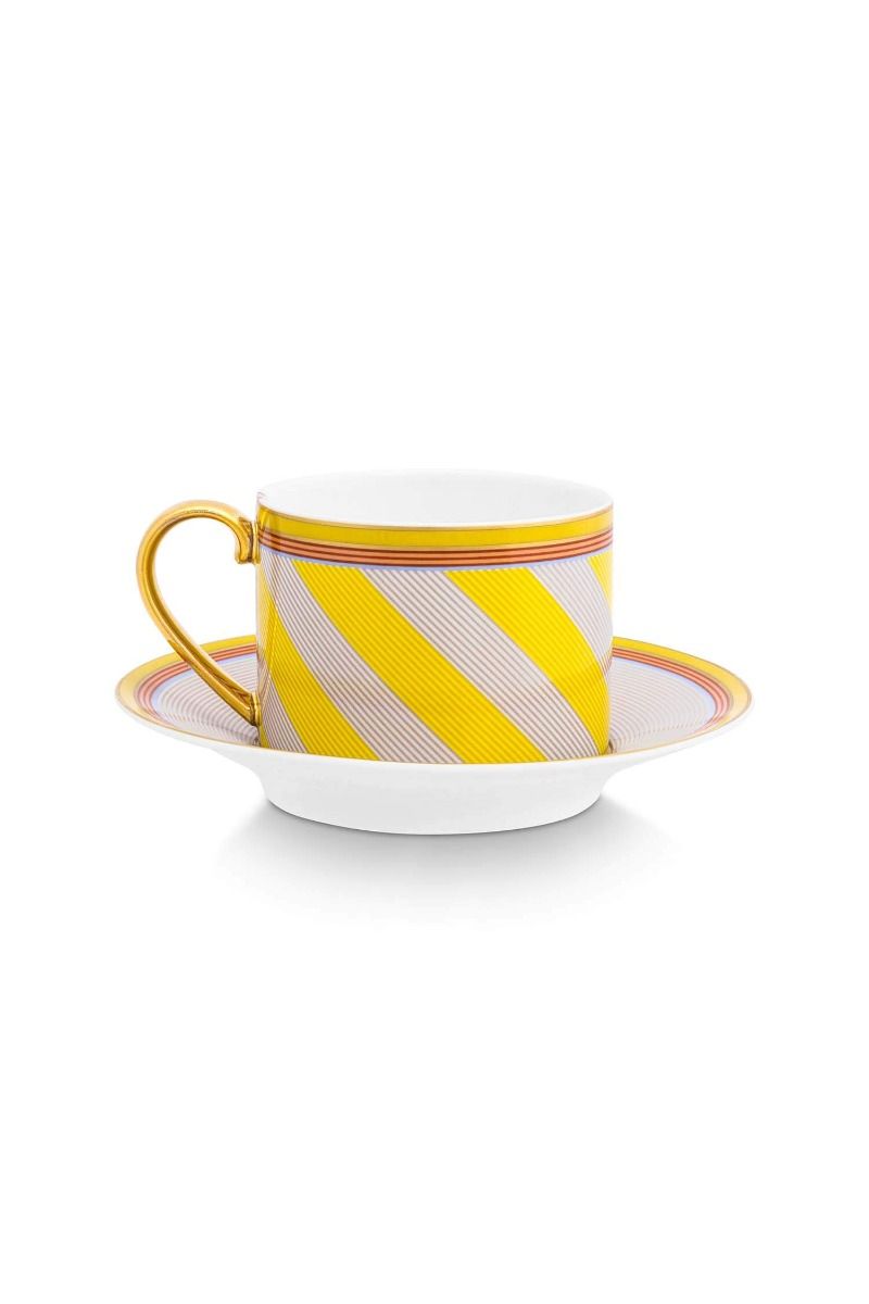 Pip Chique Stripes Cappuccino Cup & Saucer Yellow