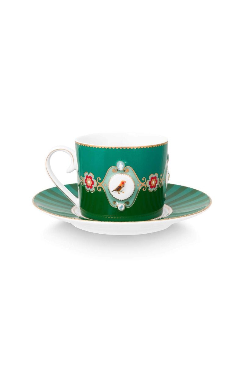 Love Birds Cappuccino Cup & Saucer Green