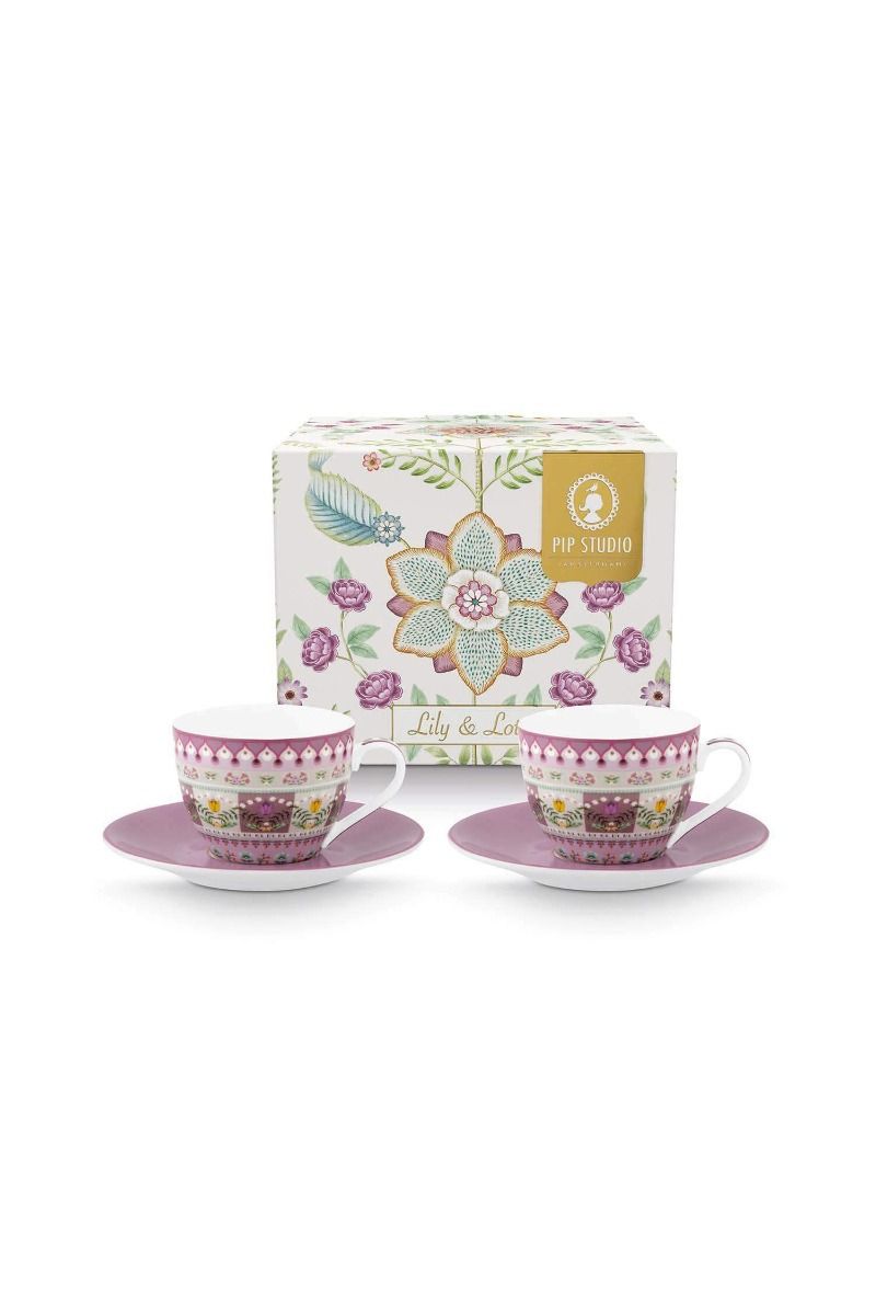 Lily & Lotus Set/2 Espresso Tasse & Untertasse Lila