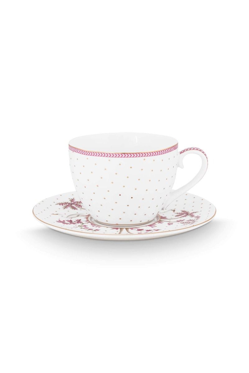 Tasse et Soucoupe Jolie Points Or Rose