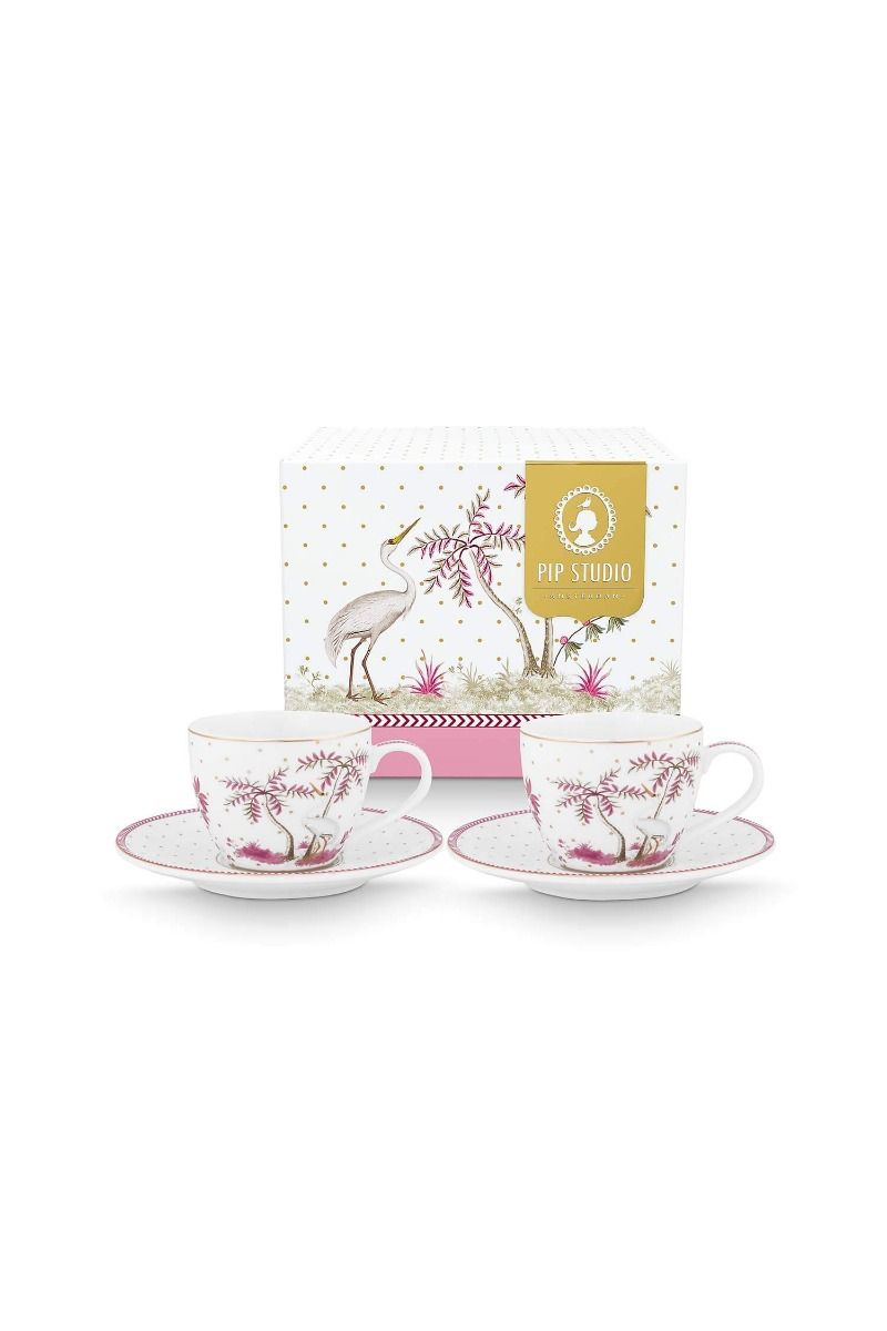 Set/2 Espresso Tassen & Untertassen Jolie Punkte Gold Rosa