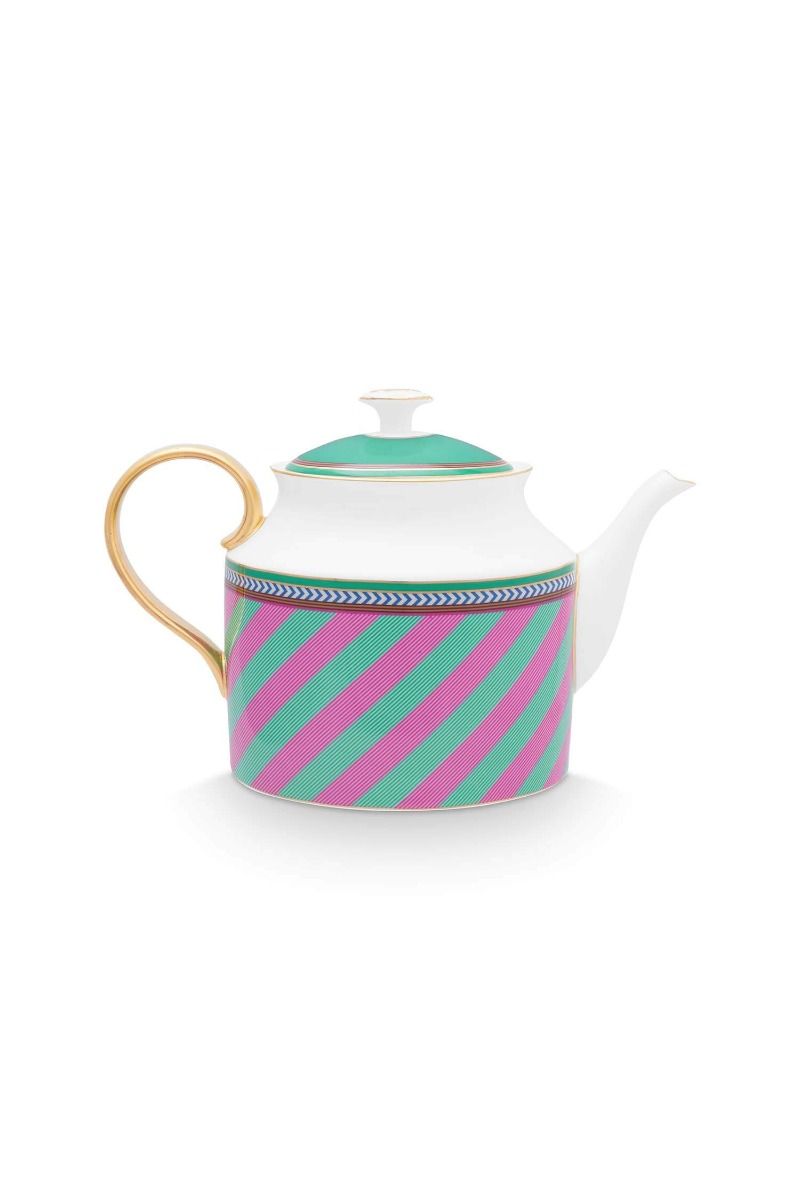 Pip Chique Stripes Theepot Groot Roze/Groen