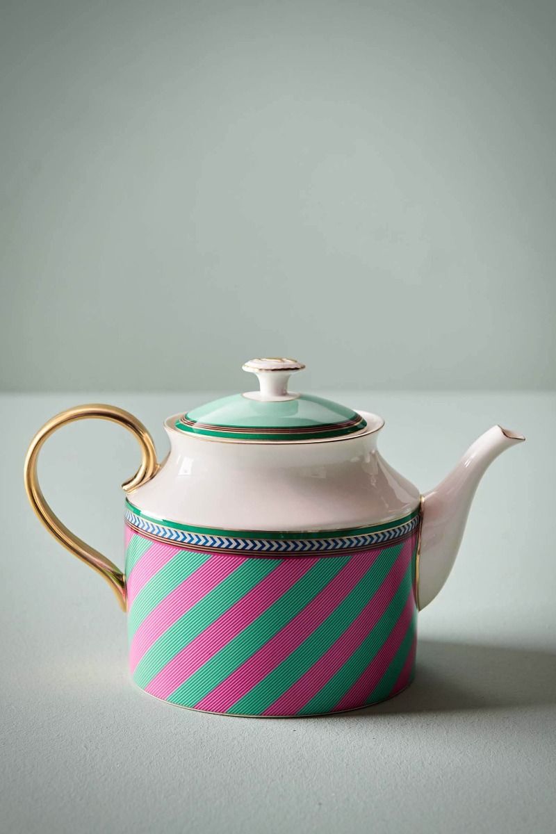 Pip Chique Stripes Theepot Groot Roze/Groen