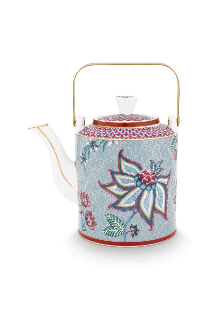 Oriental Flower Festival Teapot Blue Medium