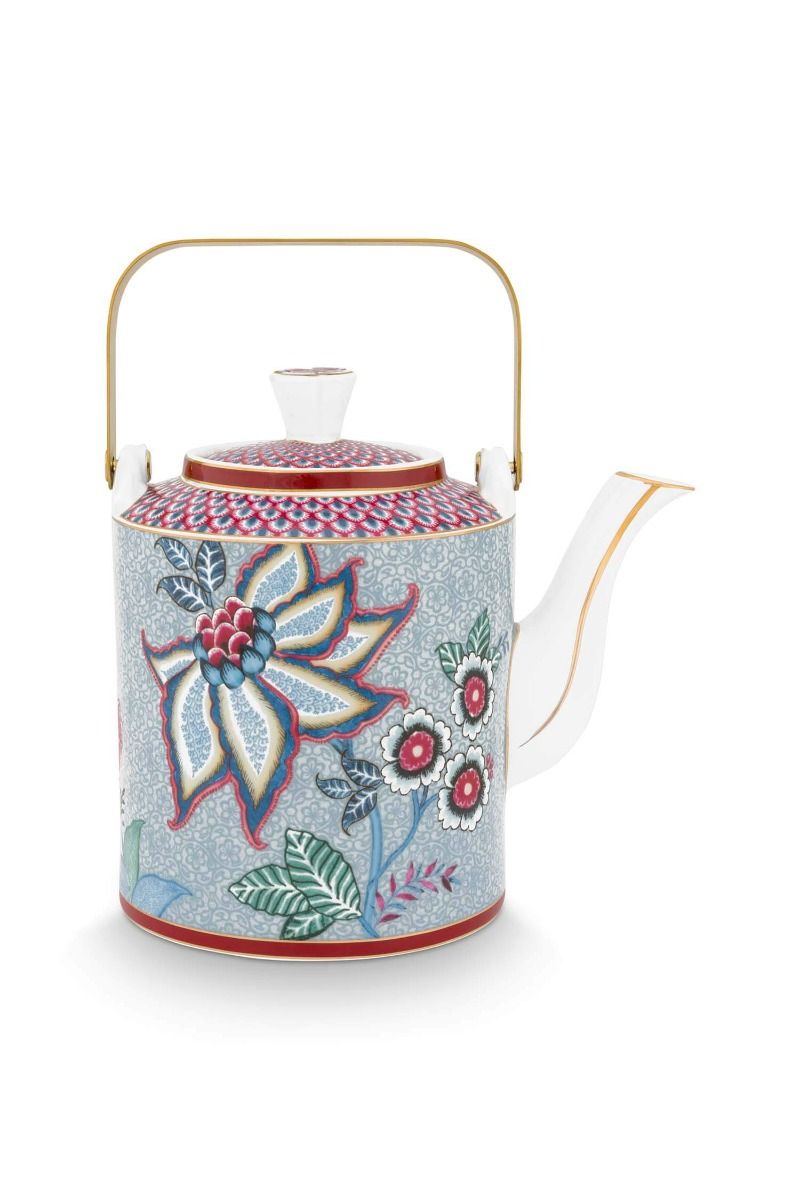 Oriental Flower Festival Teapot Blue Medium