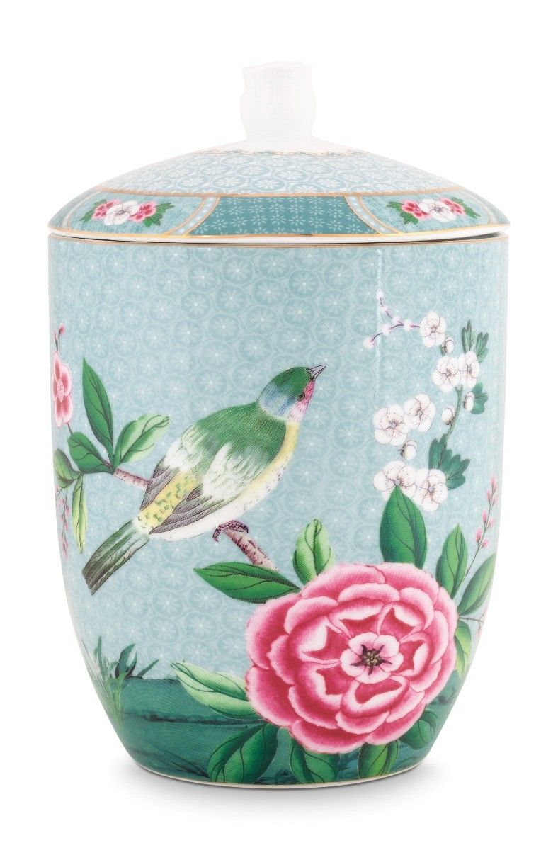 Blushing Birds Storage Jar blue