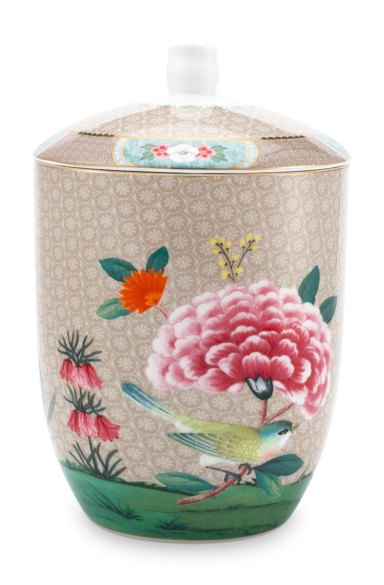 Blushing Birds Storage Jar Khaki