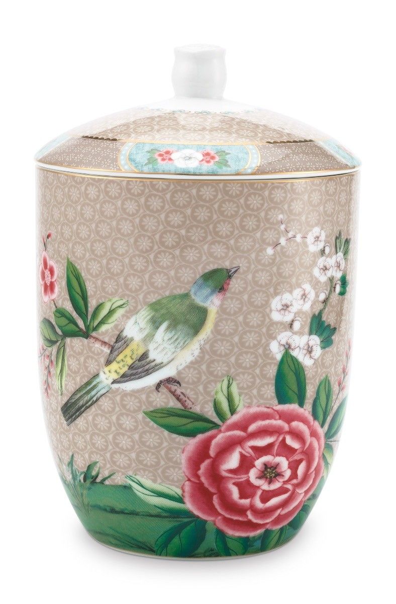 Blushing Birds Storage Jar Khaki