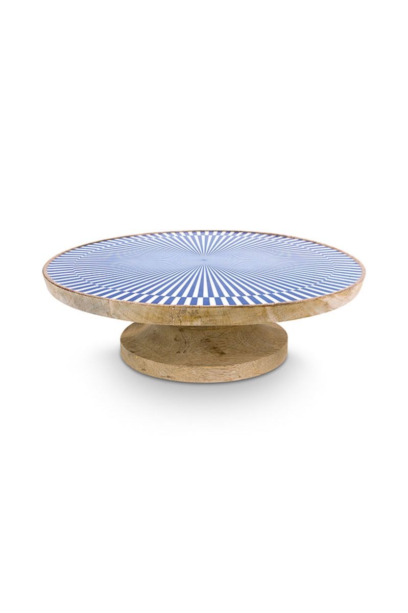 Wooden Platter White/Blue 32 Cm